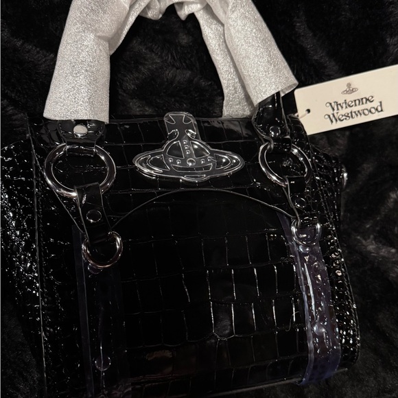 Vivienne Westwood Black Croc-Embossed small bag - Picture 7 of 9